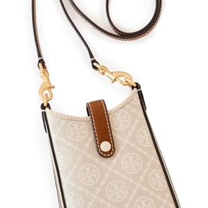 Tory Burch Cream and Brown Crossbody Bag.  18cm H: 11.5cm L: 3.5cm D